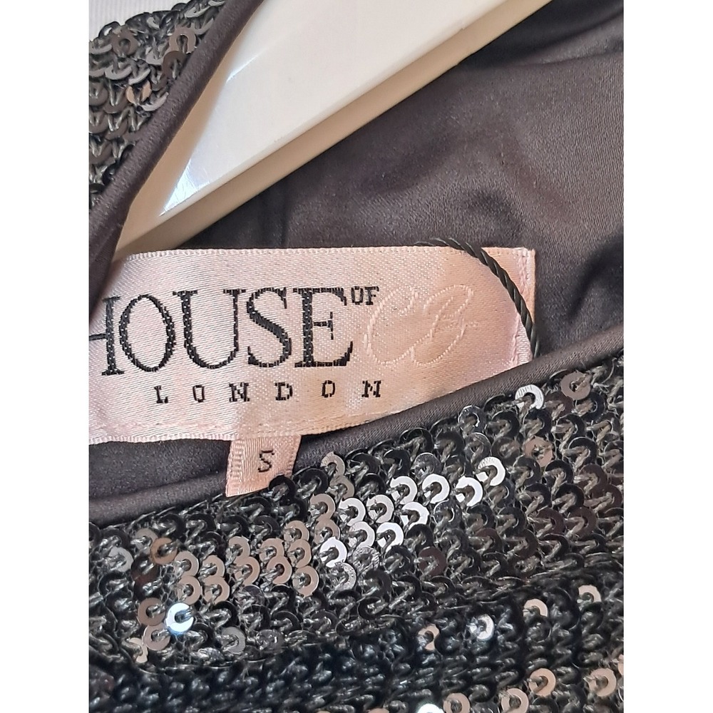 House‎ of CB Black Sequin Mock Neck Long Sleeve Ruched Lace Trim Mini Dress S - Picture 14 of 14